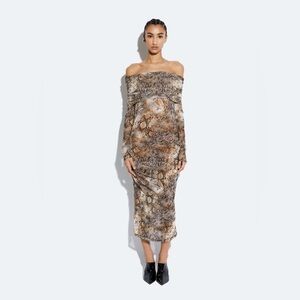 LAPOINTE Snake Mesh Off The Shoulder Dress - S